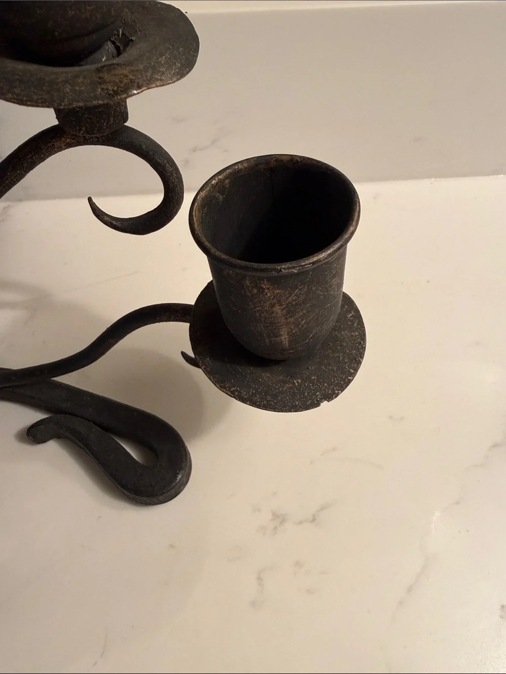 Vintage Wrought Iron Cherub Grapes Metal 3-Arm Candelabra